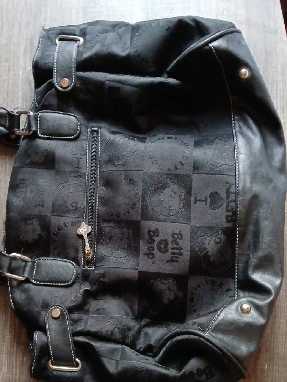 Betty Boop Black Patent Tote with Enamel Character Medallion - Picture 3 of 4